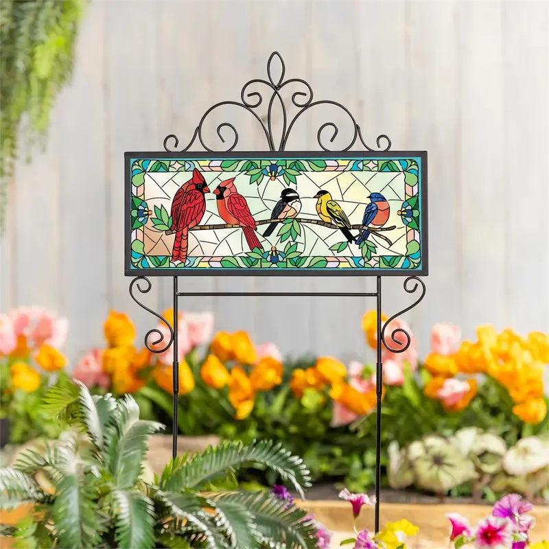 Stained Glass Songbirds PVC Horizontal Yard Sign, 20W"x 8"H