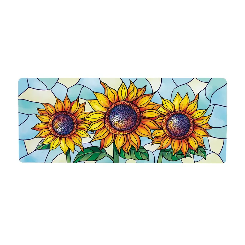 Stained Glass Sunflower Stalk PVC Horizontal Yard Sign, 20"Wx 8"H