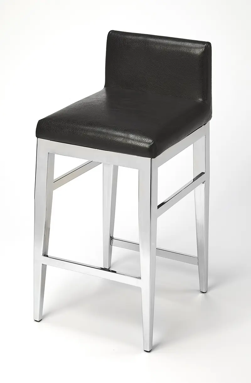 Stainless Steel And Black Faux Leather Counter Stool By Homeroots