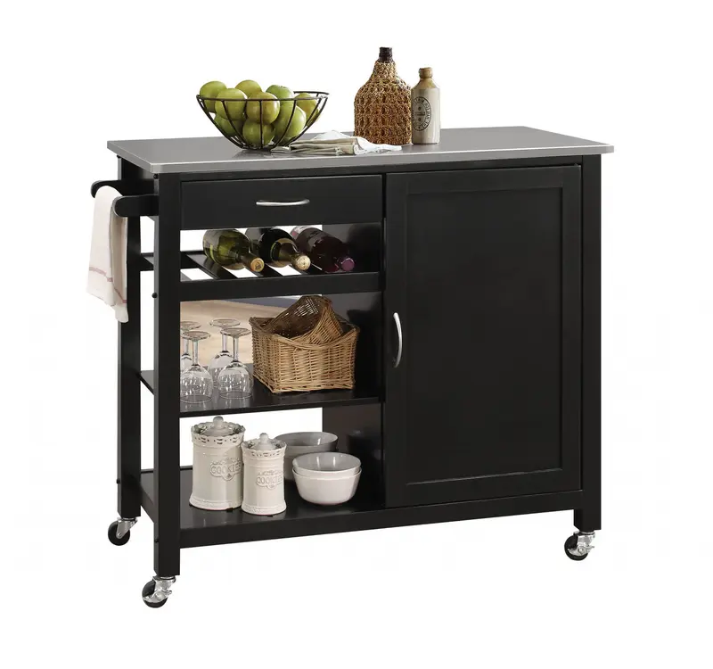 Stainless Steel And Black Kitchen Island By Homeroots