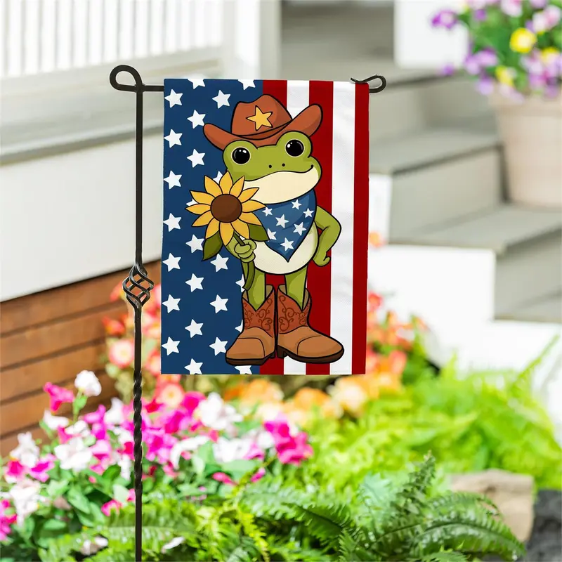 Star Spangled Cowboy Frog Burlap Garden Flag