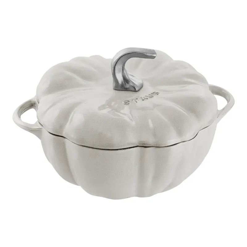 Staub Cast Iron 3.5-qt Pumpkin Cocotte - White Truffle w/ Stainless Stem