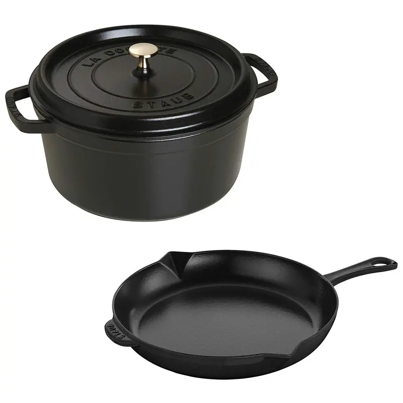 Staub Cast Iron 3-Piece Cocotte and Fry Pan Set - Matte Black
