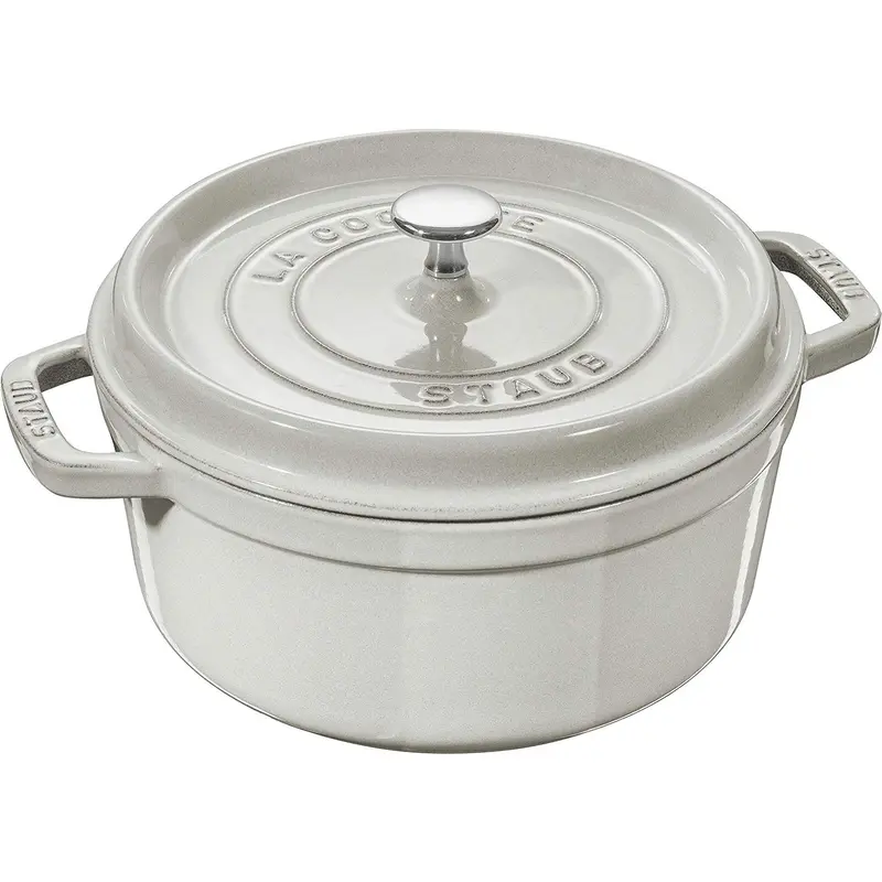 Staub Cast Iron 7-Quart Round Cocotte - White Truffle