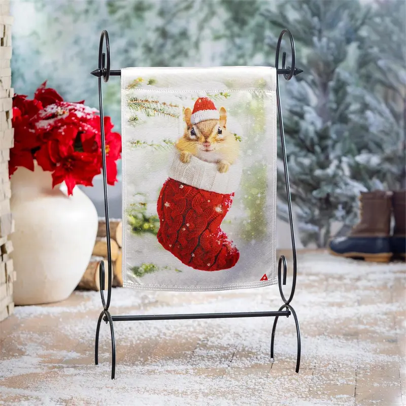 Stocking Chipmunk Lustre Garden Flag