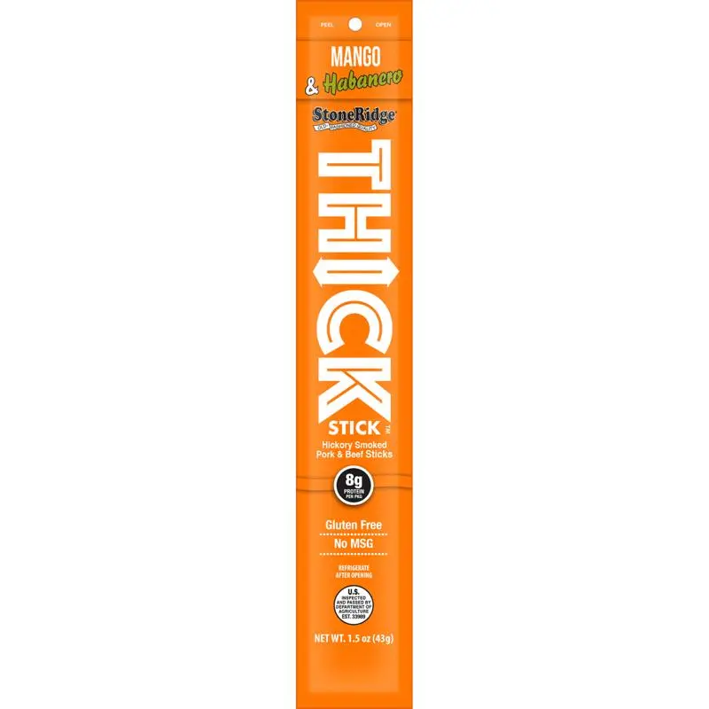 StoneRidge Wholesale Thick Stick Mango Habanero Meat Sticks 1.5 oz Shrink Wrapped (Pack of 15)