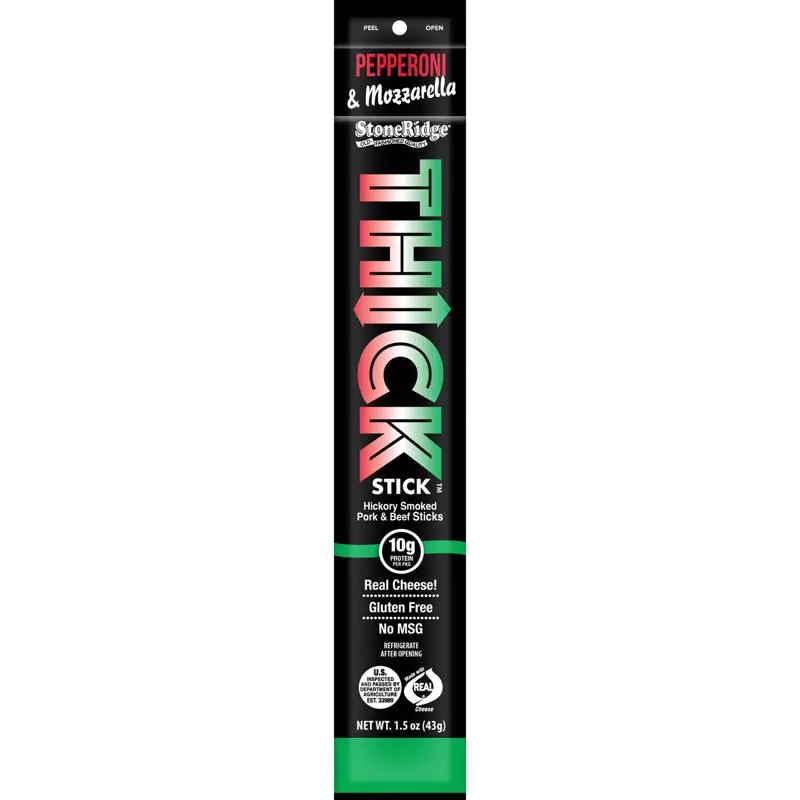 StoneRidge Wholesale Thick Stick Peperoni Mozzarella Meat Sticks 1.5 oz Shrink Wrapped (Pack of 15)