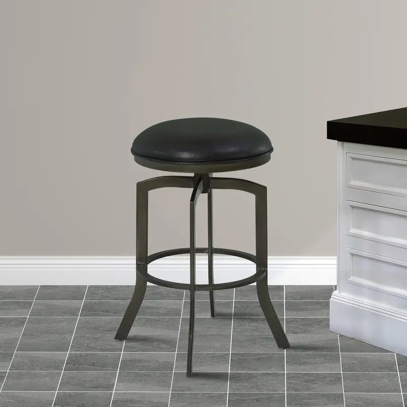 Studio 30" Bar Height Metal Swivel Barstool in Ford Black Faux Leather and Mineral Finish By Armen Living