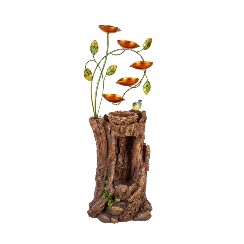 Stump fountain with Leaves & LED Light