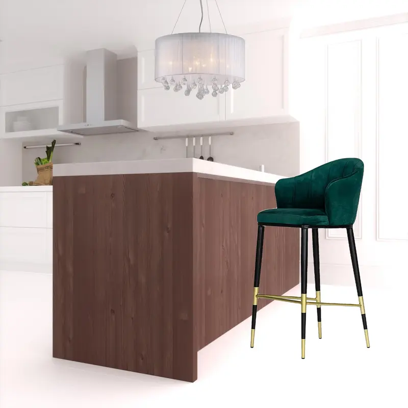 Stylish 42" Green And Black Barstool With Gold Accents By Homeroots