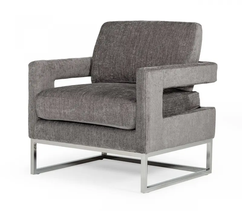 Stylish Dark Grey Velvet And Steel Chair By Homeroots