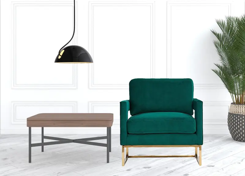 Stylish Green Velvet And Gold Steel Chair By Homeroots