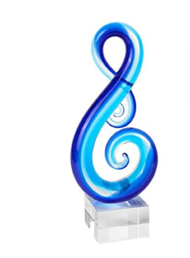 Stylish Light Blue Musical Clef Glass Sculpture By Homeroots
