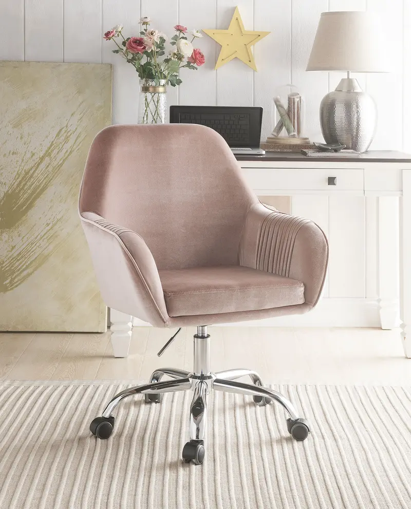Stylish Mauve Rose Velvet Office Desk Chair on Wheels By Homeroots
