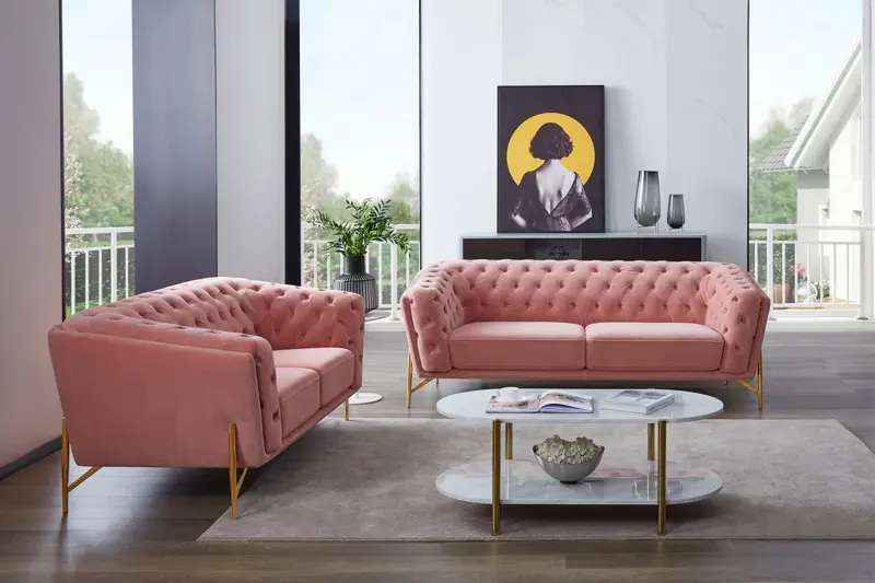 Stylish Pink Velvet Loveseat With Diamond Tufts By Homeroots
