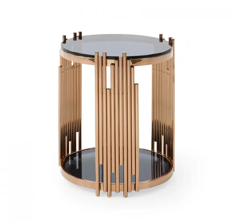 Stylish Round Rose Gold And Smoked Glass End Table By Homeroots