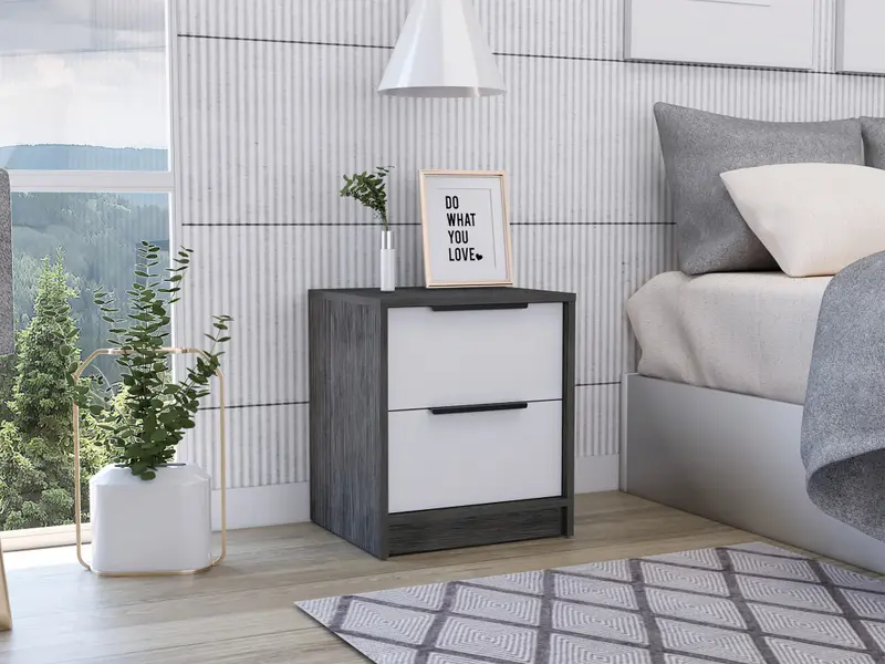 Stylish Smokey Oak and White Two Drawer Nightstand By Homeroots