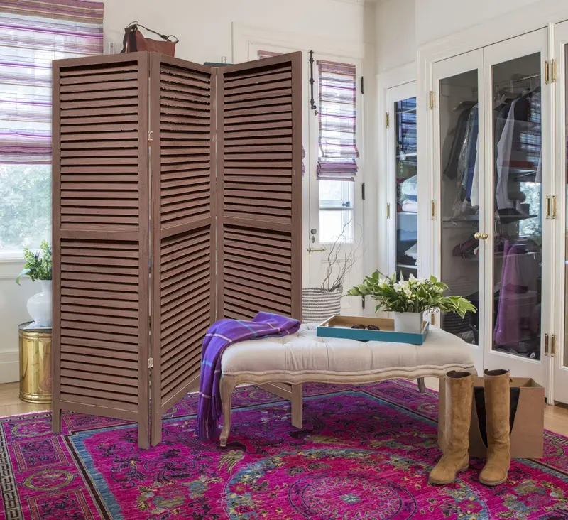 Stylish Three Panel Washed Brown Shutter Divider Screen By Homeroots
