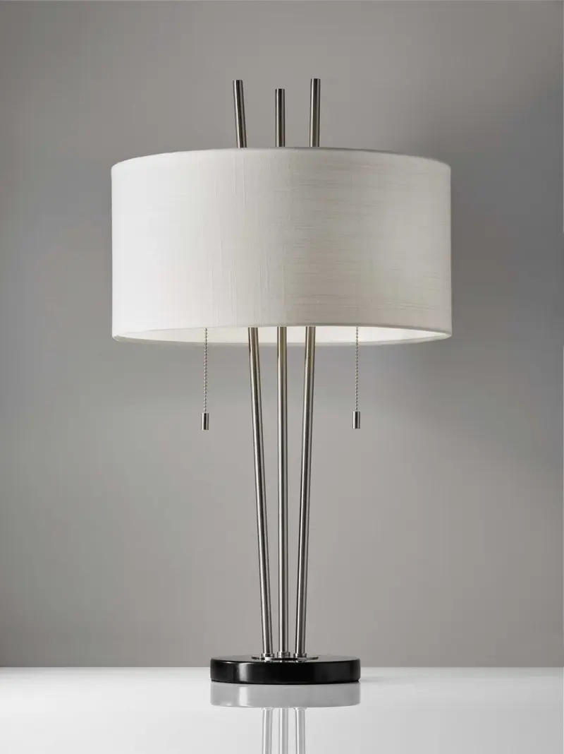 Stylish Triple Pole Brushed Steel Metal Table Lamp By Homeroots