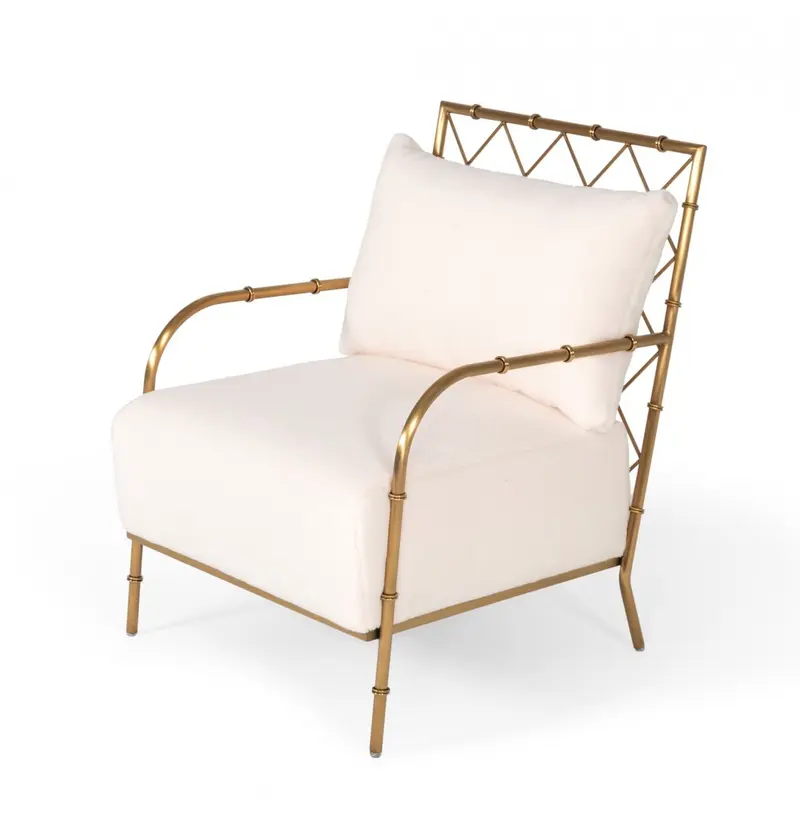 Stylish White and Gold Velvet A Frame Accent Chair By Homeroots