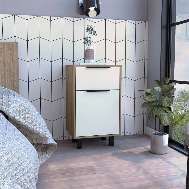 Stylish White and Pine Bedroom Nightstand By Homeroots
