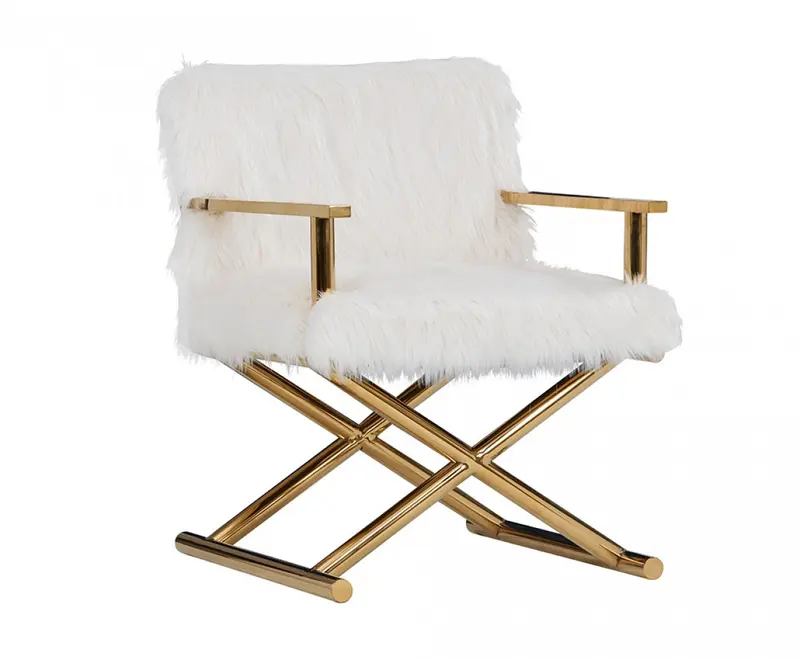 Stylish White Faux Fur And Gold Steel Chair By Homeroots
