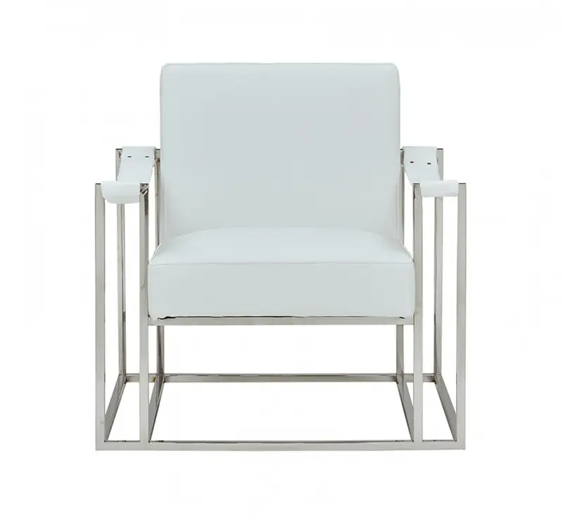 Stylish White Leatherette And Steel Chair By Homeroots