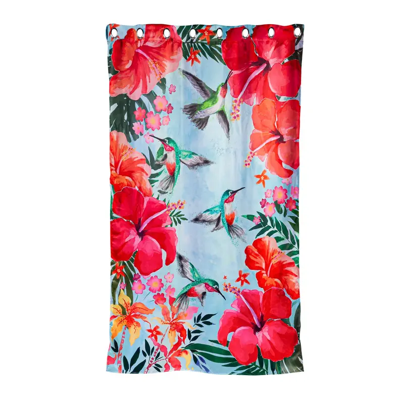 Suede Outdoor Curtain Set of 2, Hummingbirds & Hibiscus, 52 x 84"
