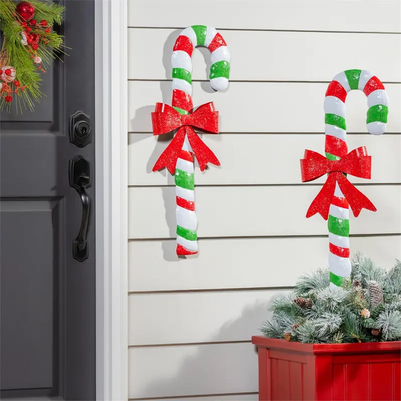 Sugar and Stripes Garden Stake, Metal Candy Cane Stake 35"H, 12pcs CDU