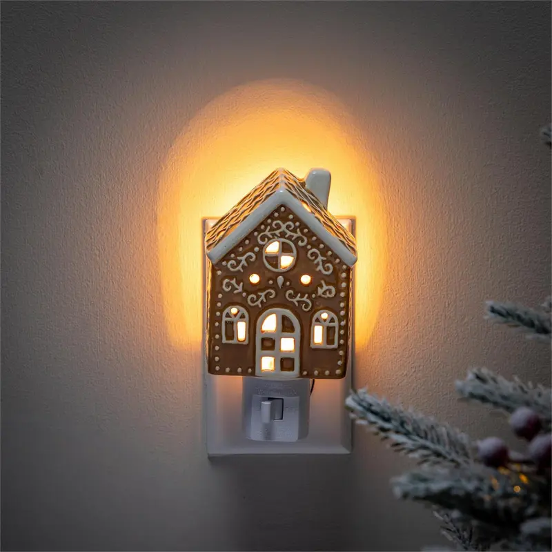 Sugar & Stripes Bright Nightlight Ceramic Gingerbread House, 5"H