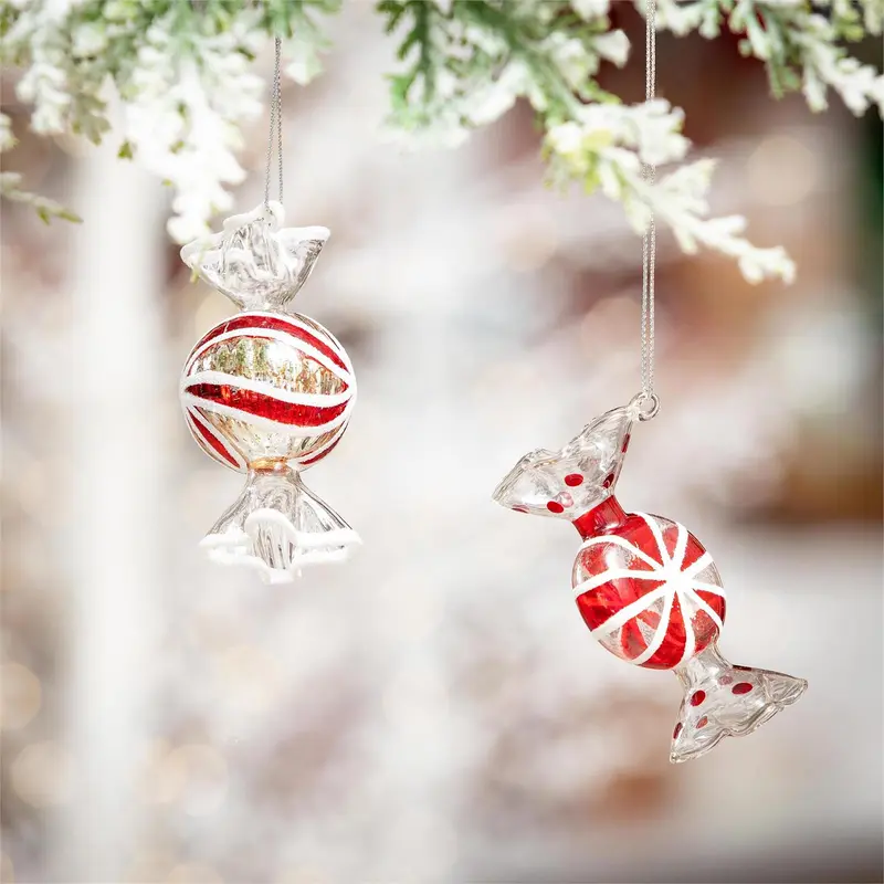 Sugar & Stripes Bright Ornament Peppermint Candy Glass, Asst, 3.5"H