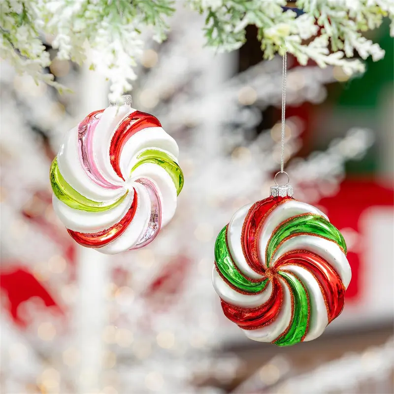 Sugar & Stripes Bright Ornament Peppermint Glass, Asst, 4.25"H