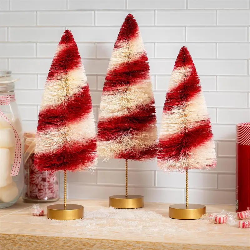 Sugar & Stripes Bright Table Décor Candy Striped Bottle Brush Tree Set