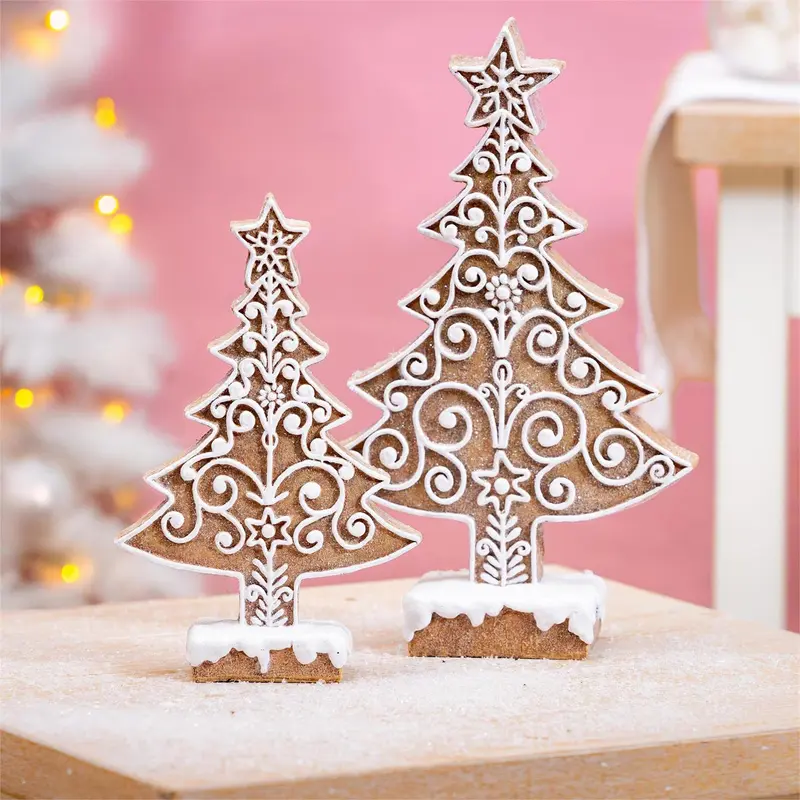 Sugar & Stripes Bright Table Décor Resin Gingerbread Tree, Set of 2