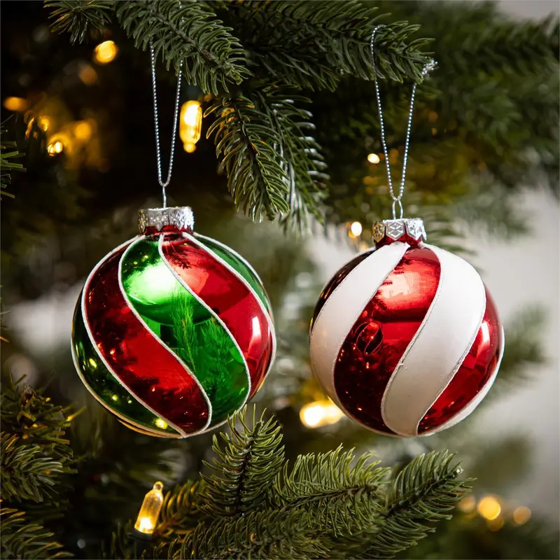 Sugar & Stripes Ornament Glass Peppermint, 4", Asst of 2