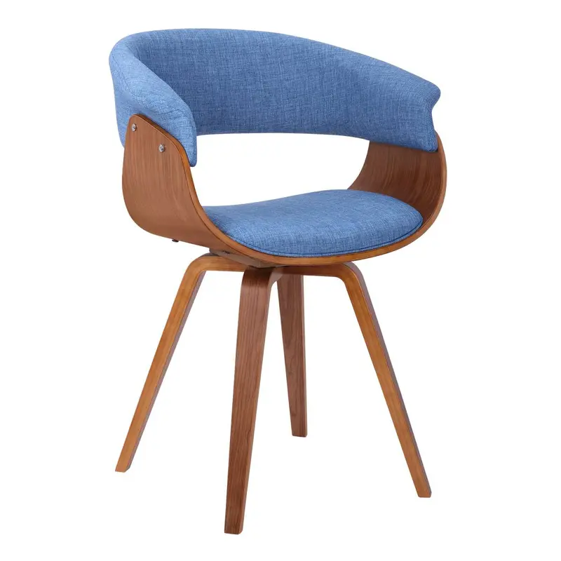 Summer Mid-Century Chair in Blue Fabric with Walnut Wood Finish By Armen Living