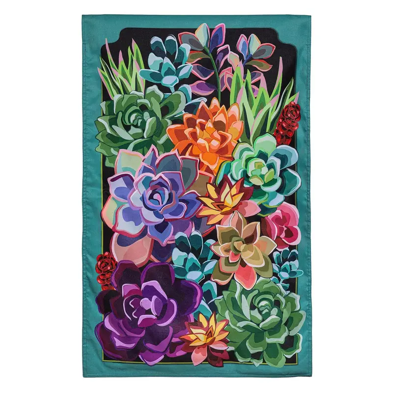 Summer Succulents Burlap House Flag