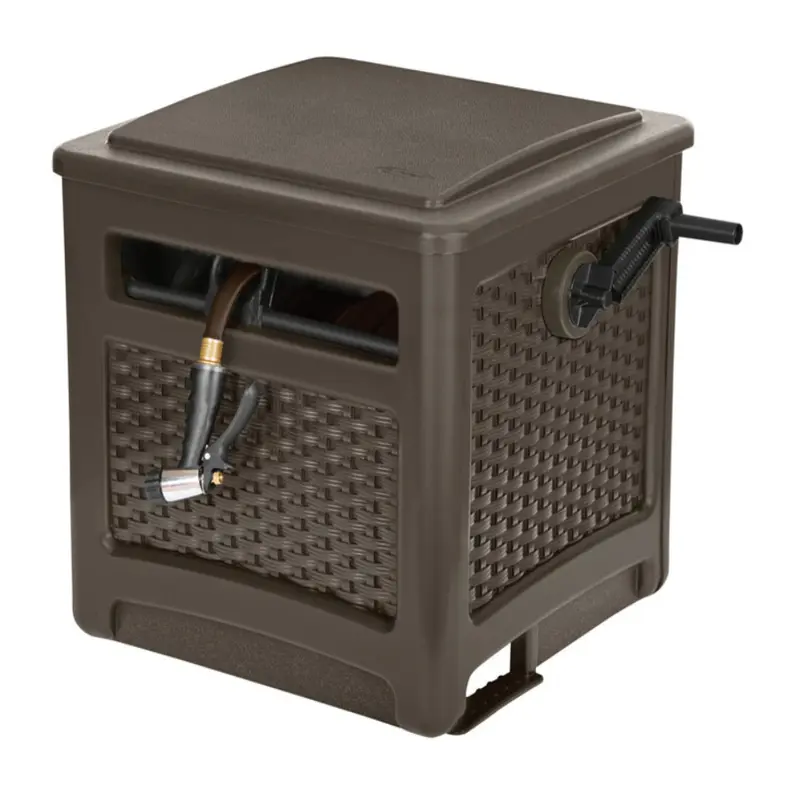 Suncast Smart Trak Brown Resin Free Standing Wicker Hideaway Hose Reel 225 ft. Capacity - Open Box