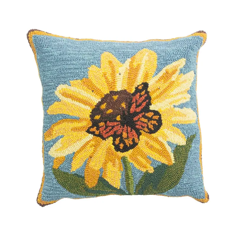 Sunflower Indoor/Outdoor Hooked Pillow 18"x18"