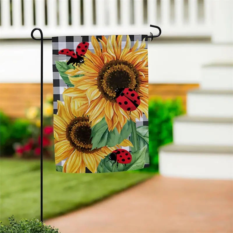 Sunflower Ladybugs Burlap Garden Flag