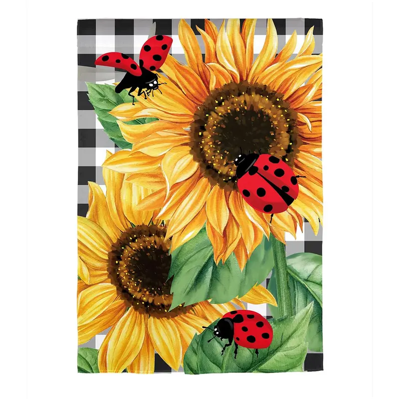 Sunflower Ladybugs Burlap House Flag