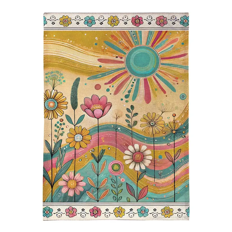 Sunny Field Burlap House Flag