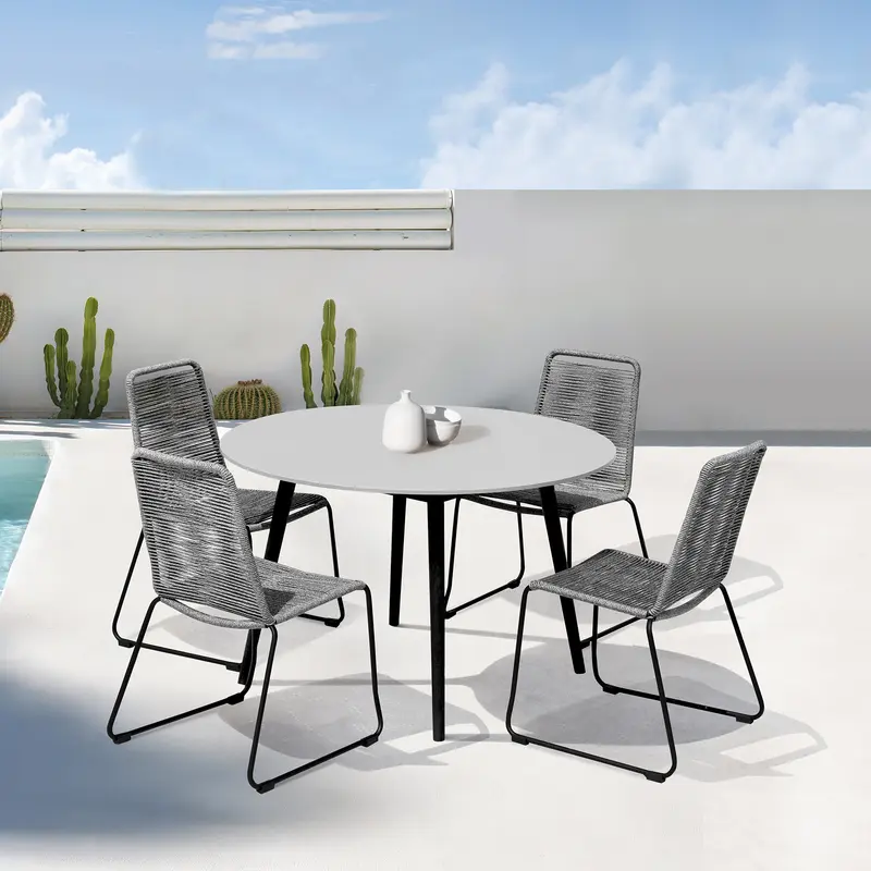 Sydney and Shasta 5 Piece Patio Outdoor Dining Set in Grey Rope with Black Eucalyptus Wood By Armen Living