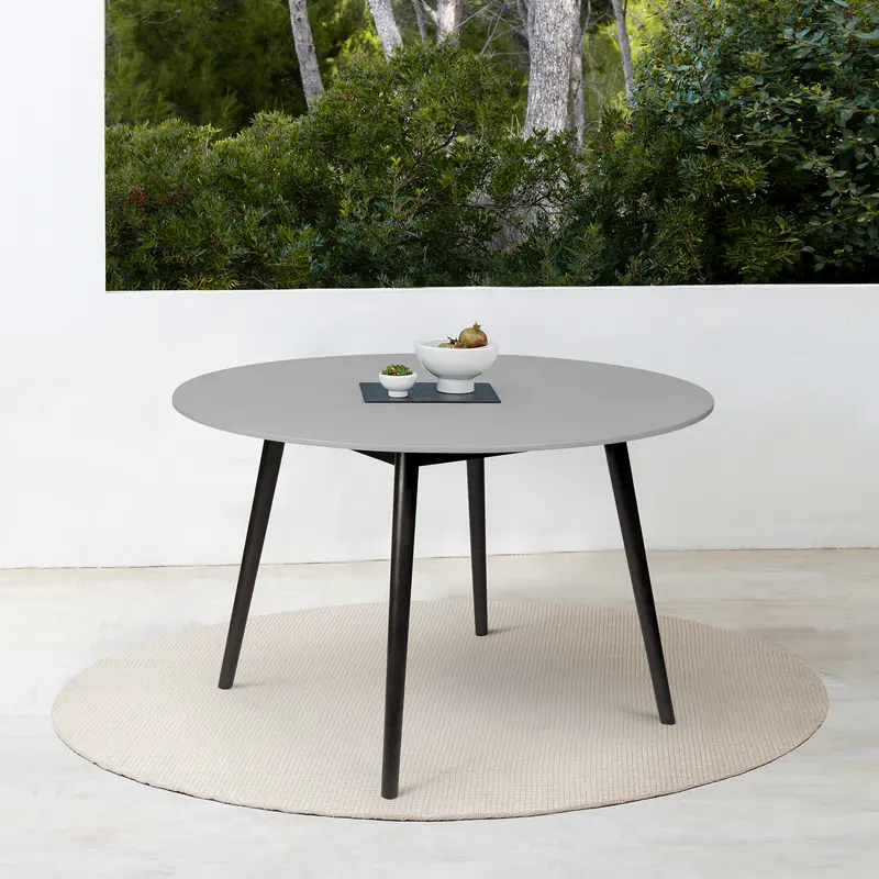Sydney Outdoor Patio Round Dining Table in Black Eucalyptus and Grey Stone By Armen Living
