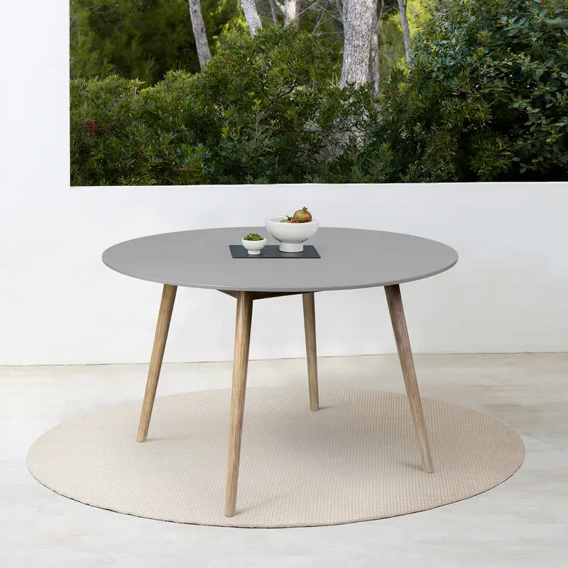 Sydney Outdoor Patio Round Dining Table in Light Eucalyptus and Grey Stone By Armen Living
