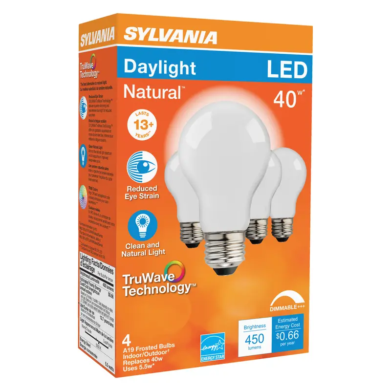 Sylvania Natural A19 E26 (Medium) LED Bulb Daylight 40 Watt Equivalence 4 pk - Open Box