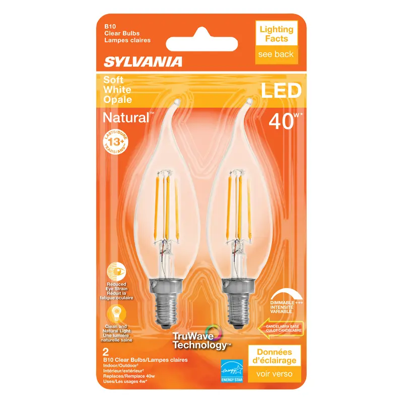 Sylvania Natural B10 E12 (Candelabra) LED Bulb Soft White 40 Watt Equivalence 2 pk - Open Box