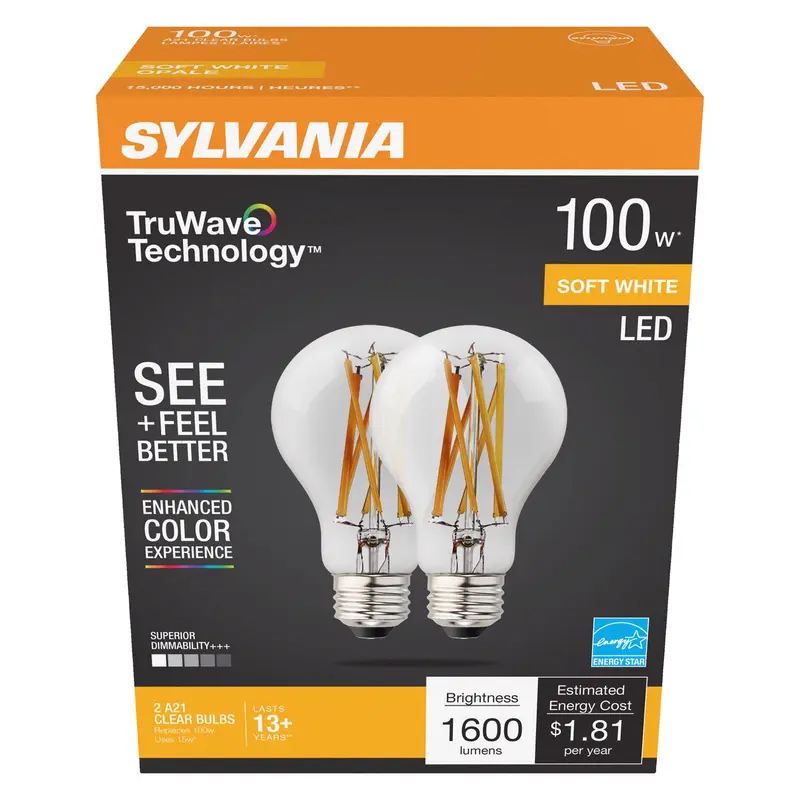 Sylvania TruWave A21 E26 (Medium) LED Bulb Soft White 100 Watt Equivalence 2 pk - Open Box