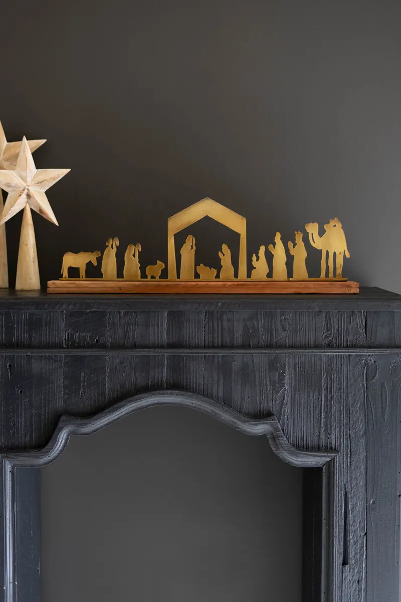 Table Top Nativity - Antique Brass With Wood Base (Min 2) By Kalalou