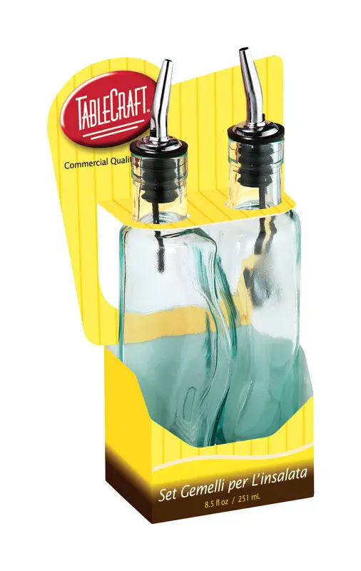 TableCraft Gemelli Clear Glass/Steel Oil and Vinegar Set w/Pourer 17 oz - Deal of The Week